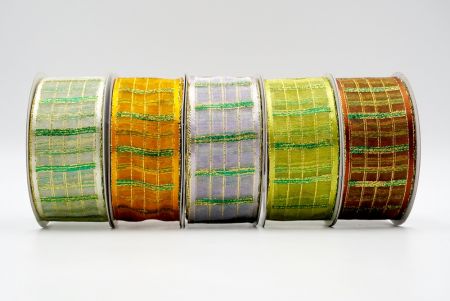 Ruban transparent à carreaux métallisé / couleur vert_K344G-5
